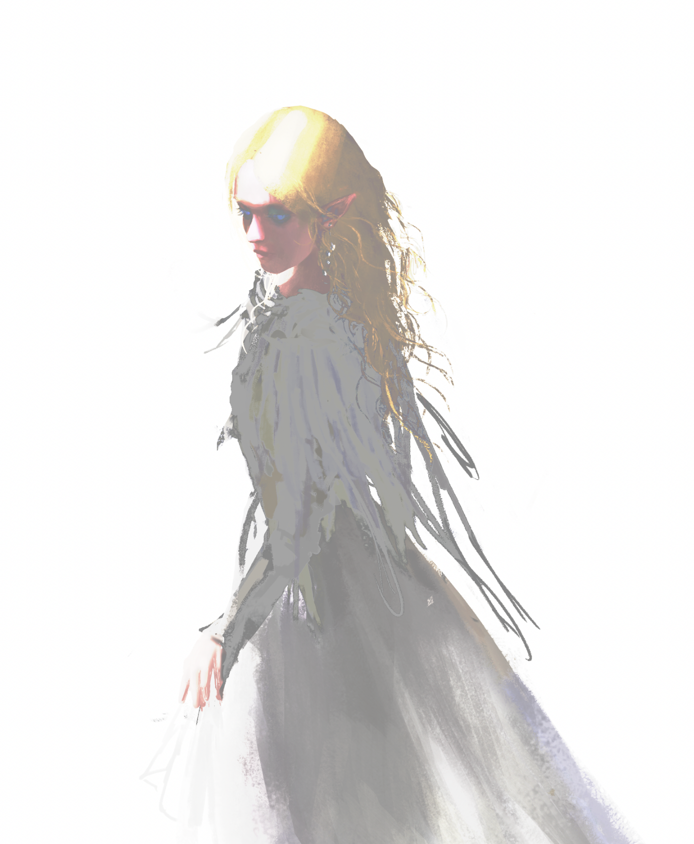 Arissa's original painterly illustration of a blonde fantasy elf in a flowing pale dress