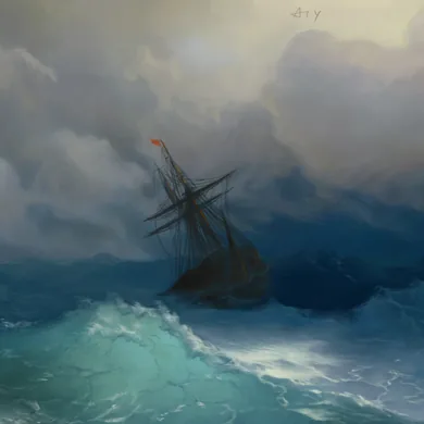 Storm ship painting